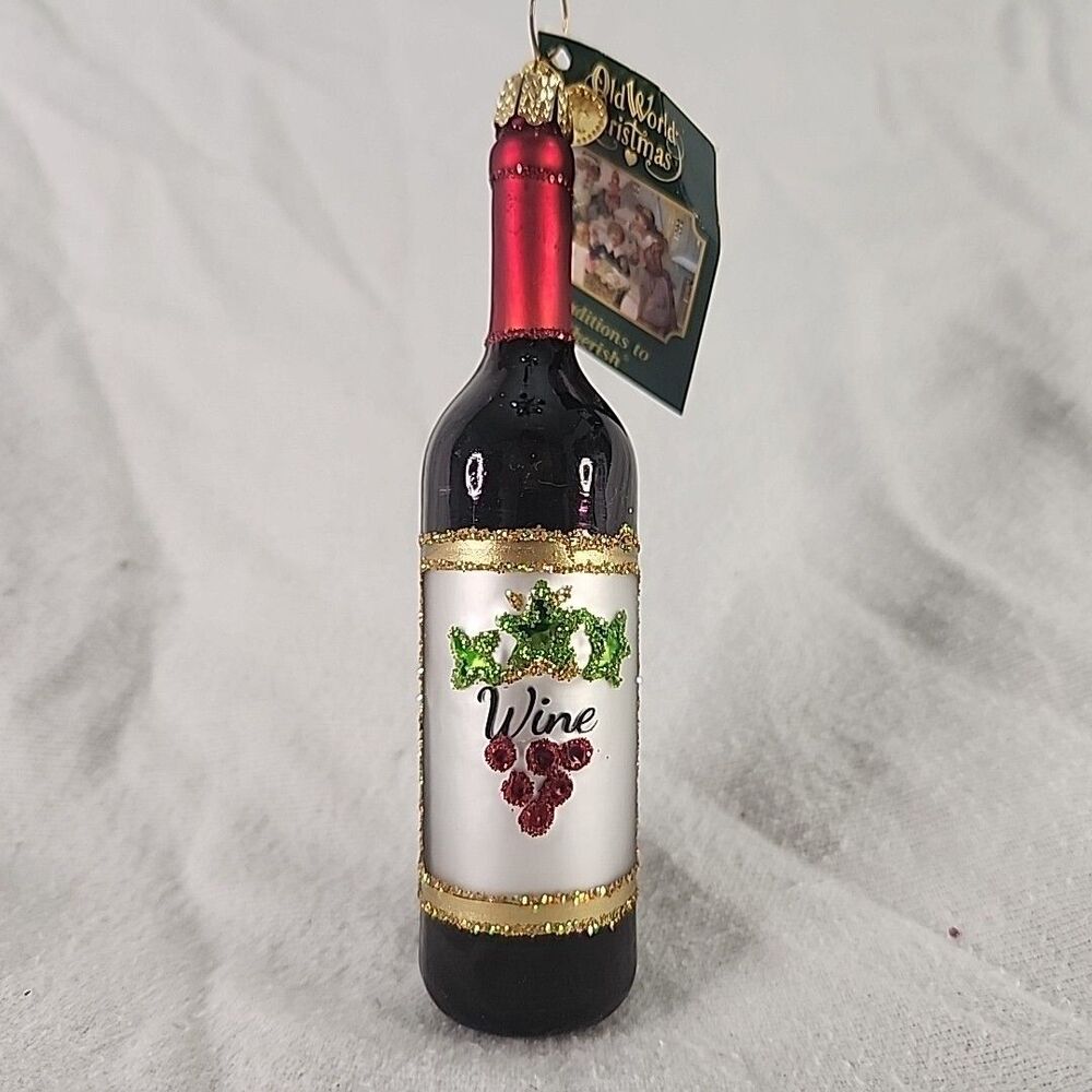 Old World Christmas Red Wine Bottle Glass Ornament Vino 6" Tall New